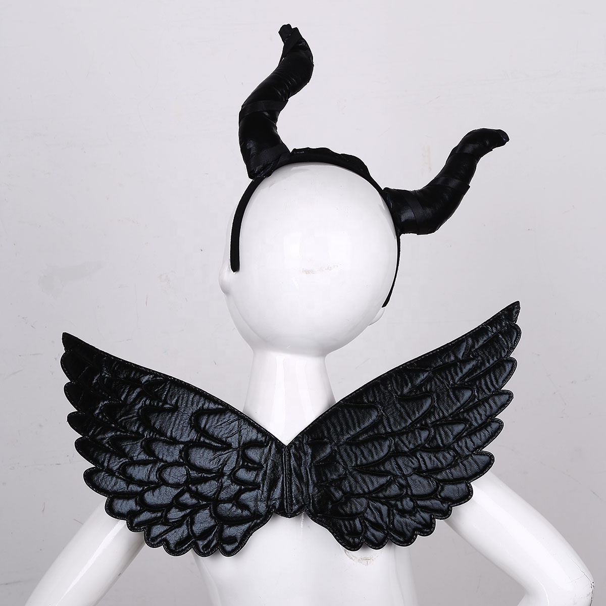 2020 Kids Halloween Cosplay Black Ox Horn Hair Hoop Headdress Headband Hairband & Wings Cosplay Party Performance Costum