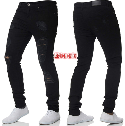 New Fashion Men's Pencil Pants Jeans Cool Man Hole Washed Beggar Distressed Slim Denim Trousers