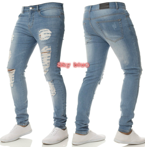 New Fashion Men's Pencil Pants Jeans Cool Man Hole Washed Beggar Distressed Slim Denim Trousers