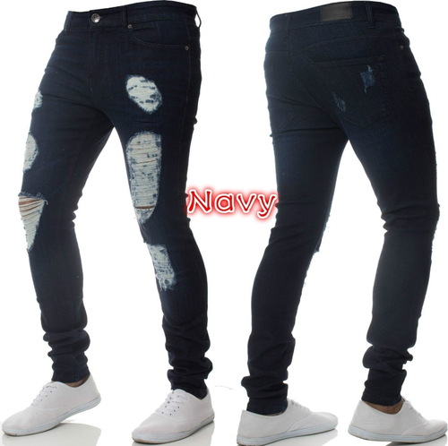 New Fashion Men's Pencil Pants Jeans Cool Man Hole Washed Beggar Distressed Slim Denim Trousers