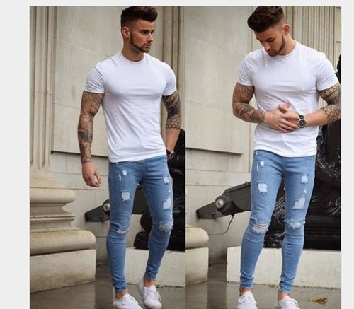 Streetstyle Ripped Denim Stretch Distressed Skinny  Hommes Men's Jeans