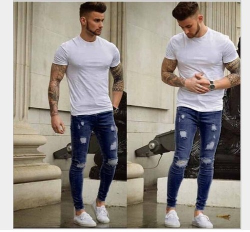 Streetstyle Ripped Denim Stretch Distressed Skinny  Hommes Men's Jeans