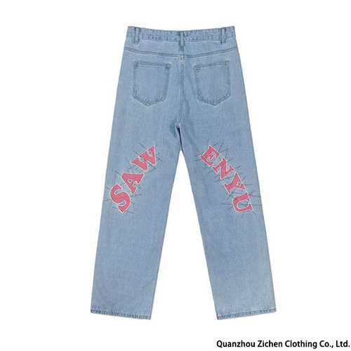 New Embroidered Jeans Men Straight Loose Wide-leg Pants Spring And Autumn Korean Fashion High Street Hip Hop Style Male 