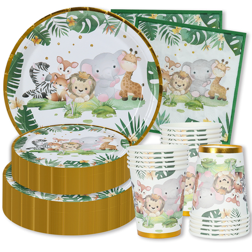 Jungle Animal Theme Party Decorations Jungle Safari Disposable Tableware Paper Plates Baby Shower Kids Birthday Party Su