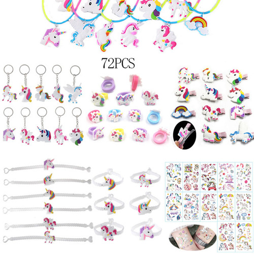 72pcs Unicorn Party Supplies Kids Unicorn Necklace Bracelet Ring Hairpin Key chain Christmas Gifts Unicorn Birthday Part