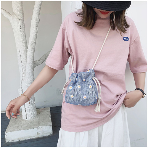 Mini Printed Drawstring Bucket Bag with Daisy Crossbody Strap Small Pouch Favor, Women's & Ladies' Handbags