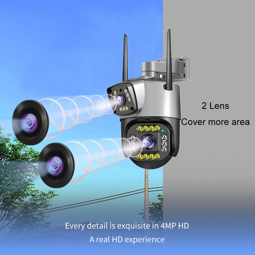 V380 4MP Wireless IP Outdoor Camera Dual Lens Wifi Bullet Camera Waterproof PTZ Speed Dome CCTV Security Surveillance Ca