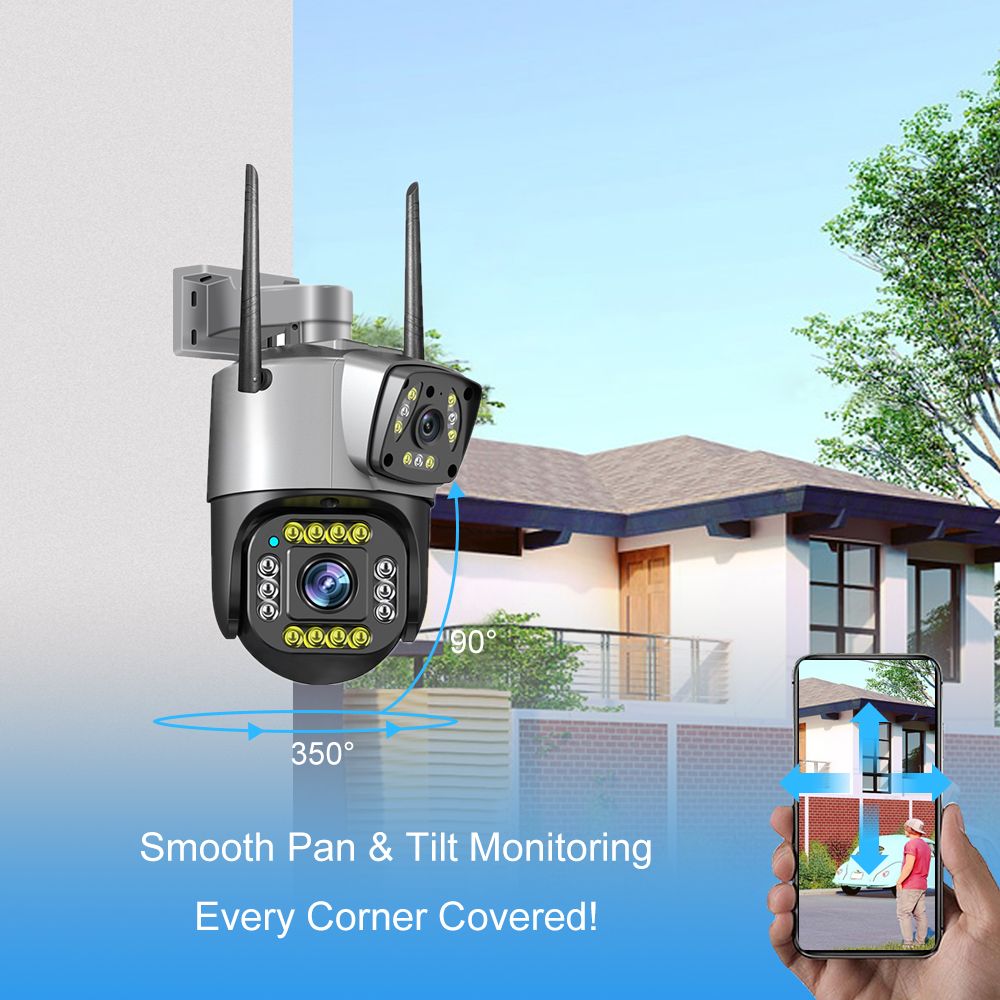 V380 4MP Wireless IP Outdoor Camera Dual Lens Wifi Bullet Camera Waterproof PTZ Speed Dome CCTV Security Surveillance Ca