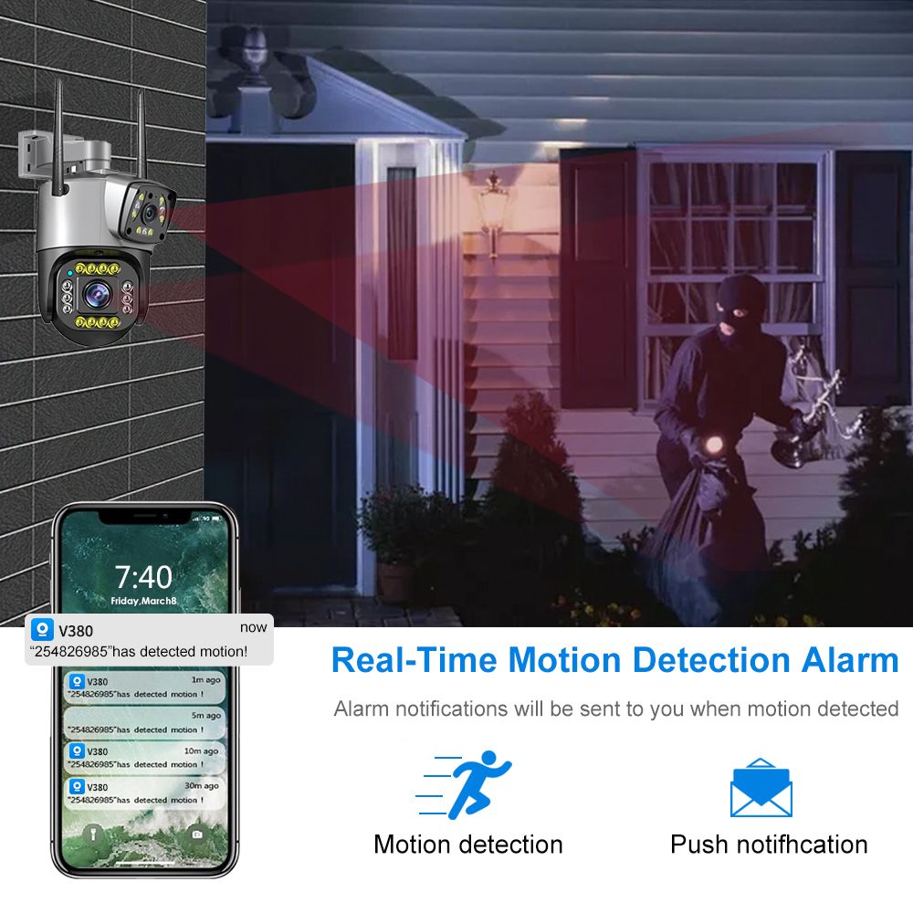 V380 4MP Wireless IP Outdoor Camera Dual Lens Wifi Bullet Camera Waterproof PTZ Speed Dome CCTV Security Surveillance Ca