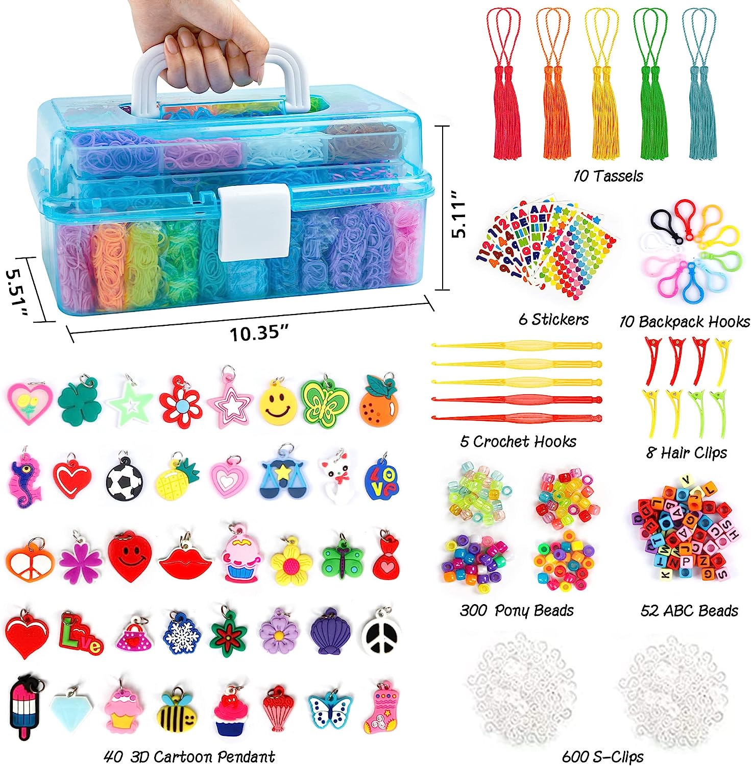 17500+ Rubber Loom Bands with 3 Layer Blue Container Bracelet Making Refill Kit for Kids