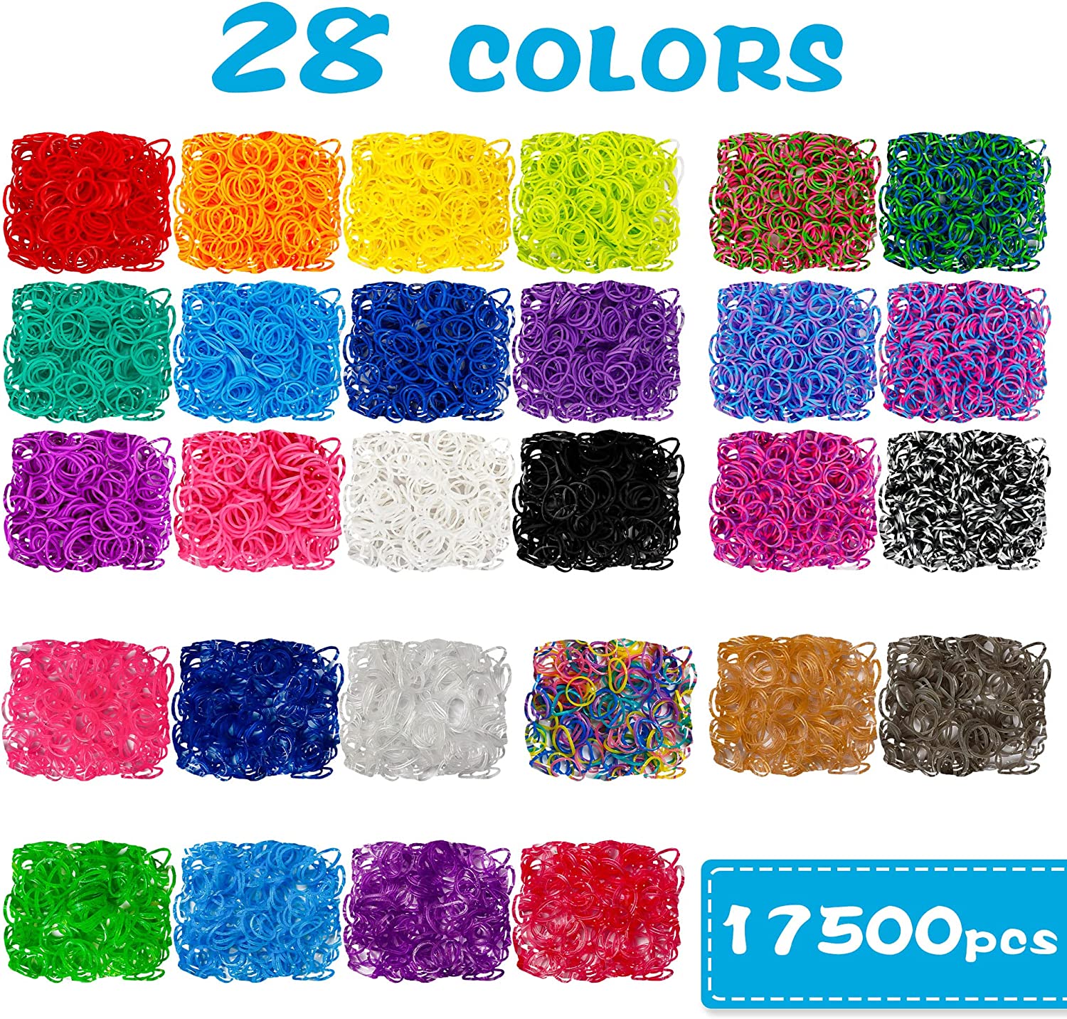 17500+ Rubber Loom Bands with 3 Layer Blue Container Bracelet Making Refill Kit for Kids