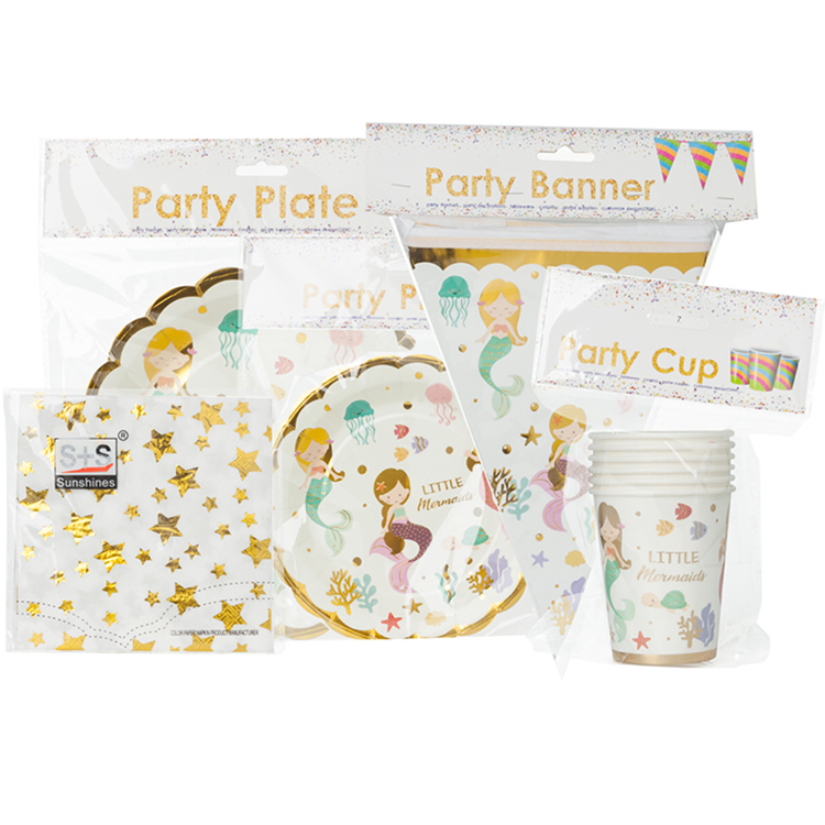 Kids Party Disposable Paper Little Mermaid Themed Party Supplies