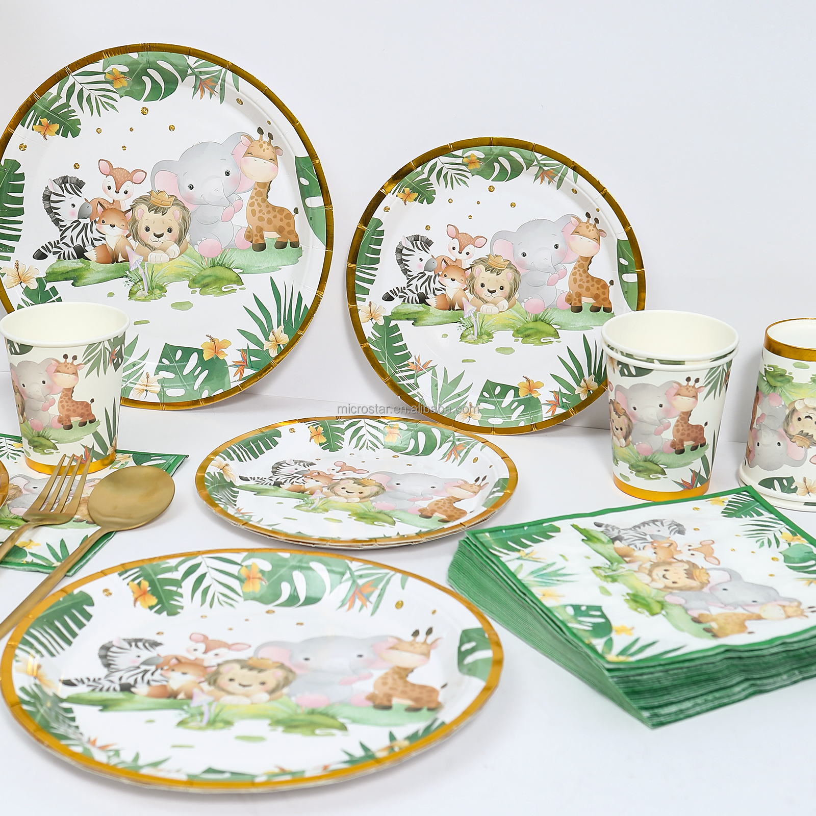 Jungle Animal Theme Party Decorations Jungle Safari Disposable Tableware Paper Plates Baby Shower Kids Birthday Party Su