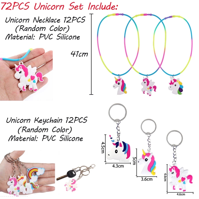 72pcs Unicorn Party Supplies Kids Unicorn Necklace Bracelet Ring Hairpin Key chain Christmas Gifts Unicorn Birthday Part