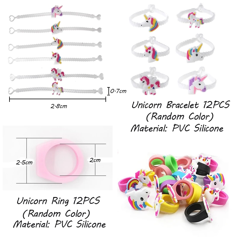 72pcs Unicorn Party Supplies Kids Unicorn Necklace Bracelet Ring Hairpin Key chain Christmas Gifts Unicorn Birthday Part