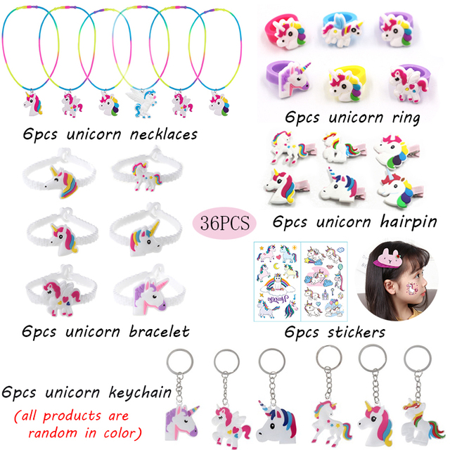 72pcs Unicorn Party Supplies Kids Unicorn Necklace Bracelet Ring Hairpin Key chain Christmas Gifts Unicorn Birthday Part