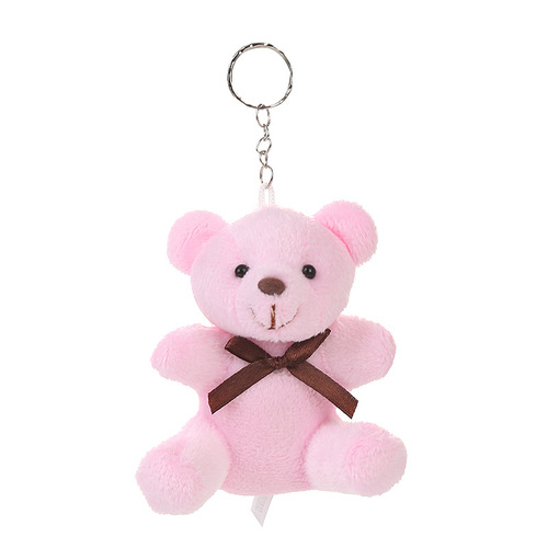 free shipping lovely plush bear keychain stuffed mini plush plushie bear keyring with colors brown pink white and grey