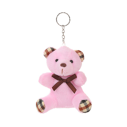 free shipping lovely plush bear keychain stuffed mini plush plushie bear keyring with colors brown pink white and grey