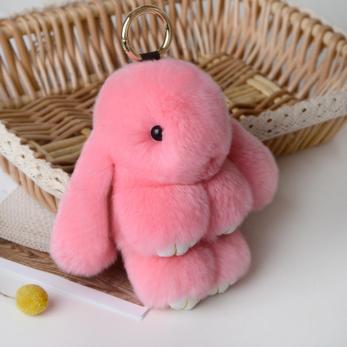 Jtfur  Cute Girl Fashion Toy Doll Key Chain Fluffy Rabbit Shape Real Rex Rabbit Fur Keychain