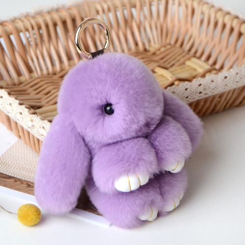 Jtfur  Cute Girl Fashion Toy Doll Key Chain Fluffy Rabbit Shape Real Rex Rabbit Fur Keychain