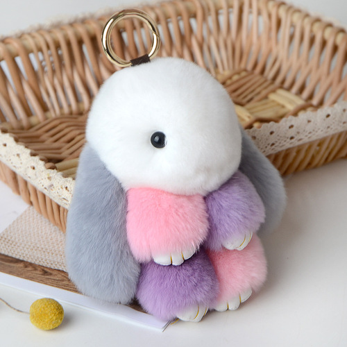Jtfur  Cute Girl Fashion Toy Doll Key Chain Fluffy Rabbit Shape Real Rex Rabbit Fur Keychain