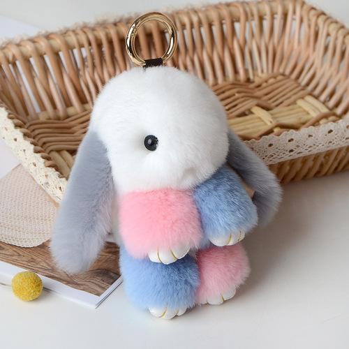 Jtfur  Cute Girl Fashion Toy Doll Key Chain Fluffy Rabbit Shape Real Rex Rabbit Fur Keychain