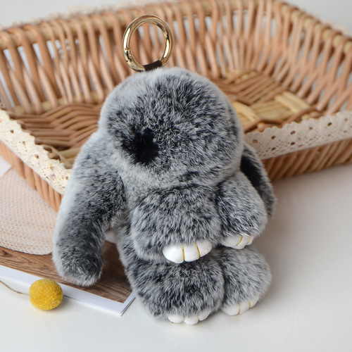 Jtfur  Cute Girl Fashion Toy Doll Key Chain Fluffy Rabbit Shape Real Rex Rabbit Fur Keychain