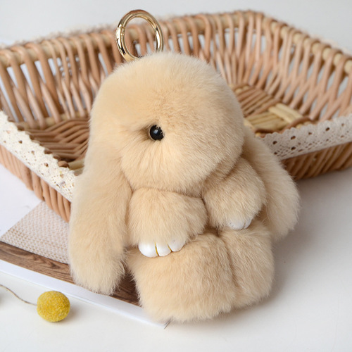 Jtfur  Cute Girl Fashion Toy Doll Key Chain Fluffy Rabbit Shape Real Rex Rabbit Fur Keychain
