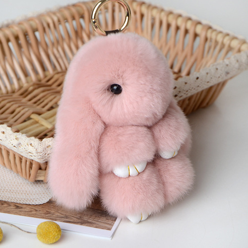 Jtfur  Cute Girl Fashion Toy Doll Key Chain Fluffy Rabbit Shape Real Rex Rabbit Fur Keychain