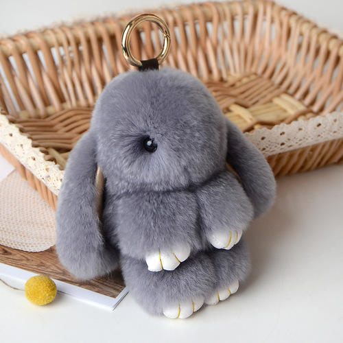 Jtfur  Cute Girl Fashion Toy Doll Key Chain Fluffy Rabbit Shape Real Rex Rabbit Fur Keychain