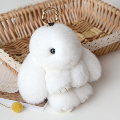 Jtfur  Cute Girl Fashion Toy Doll Key Chain Fluffy Rabbit Shape Real Rex Rabbit Fur Keychain