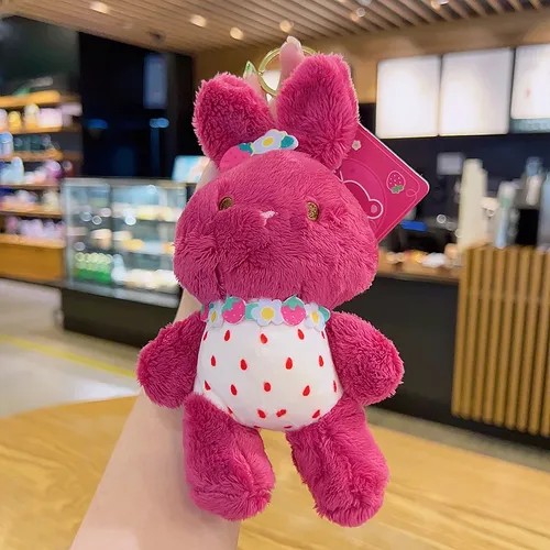 18CM Pink Strawberry Bear Stuffed Animals Plush Toys Pink Rabbit Plush Soft Toys Car key Christmas Gift Toy