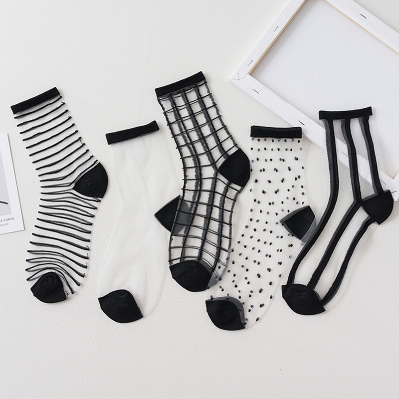 2023 Summer Ladies Fashion Sheer Silk Ultra Thin Transparent Crystal Lace Women Thin Socks