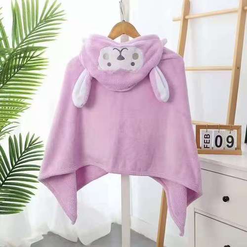 Children's bathrobe Baby bath towel cape coral velvet baby cartoon hat absorbent quick dry