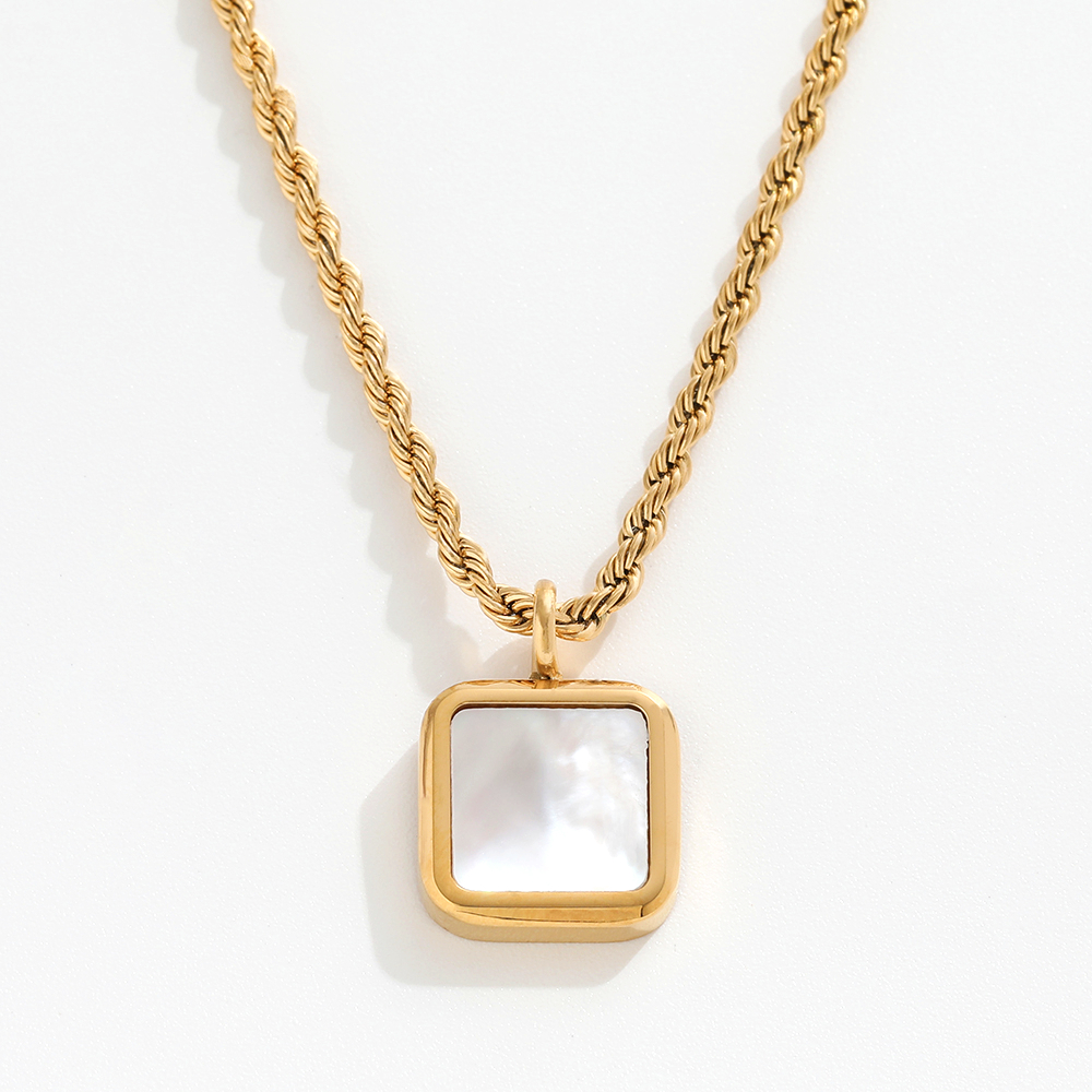 Joolim Rope Chain Square Black Onyx Pendant Necklace Stainless Steel Necklace Jewelry  Drop Shipping