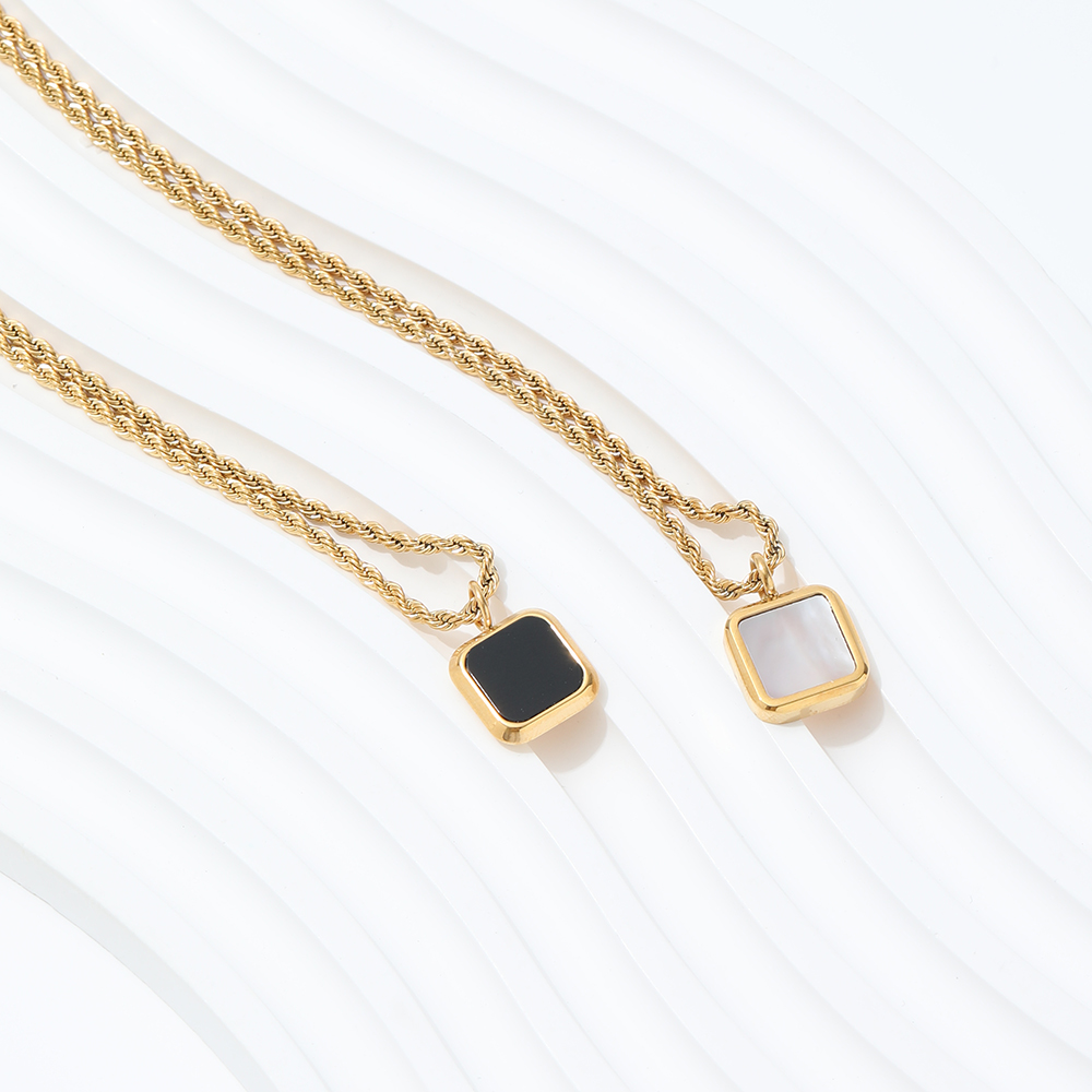 Joolim Rope Chain Square Black Onyx Pendant Necklace Stainless Steel Necklace Jewelry  Drop Shipping