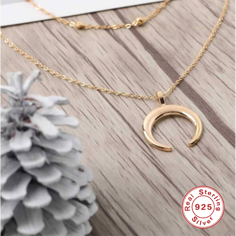 CANNER Women Minimalist Jewelry 18K Gold Plated 925 Sterling Silver Moon Pendant Necklace