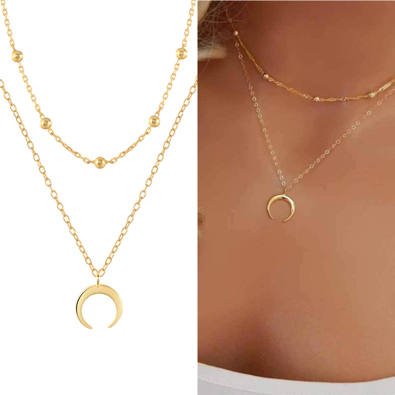 CANNER Women Minimalist Jewelry 18K Gold Plated 925 Sterling Silver Moon Pendant Necklace