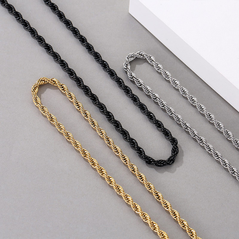 5MM Stainless Steel / Gold Plated / Black Twist Rope Chain Necklaces For Women Men Fashion Hip Hop Jewelry