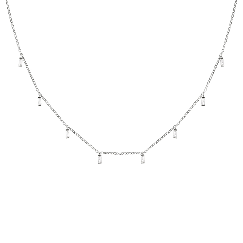 Designer  Name 925 Sterling  Simple and Versatile Square Diamond Women Clavicle Pure Jewelry Silver Necklace