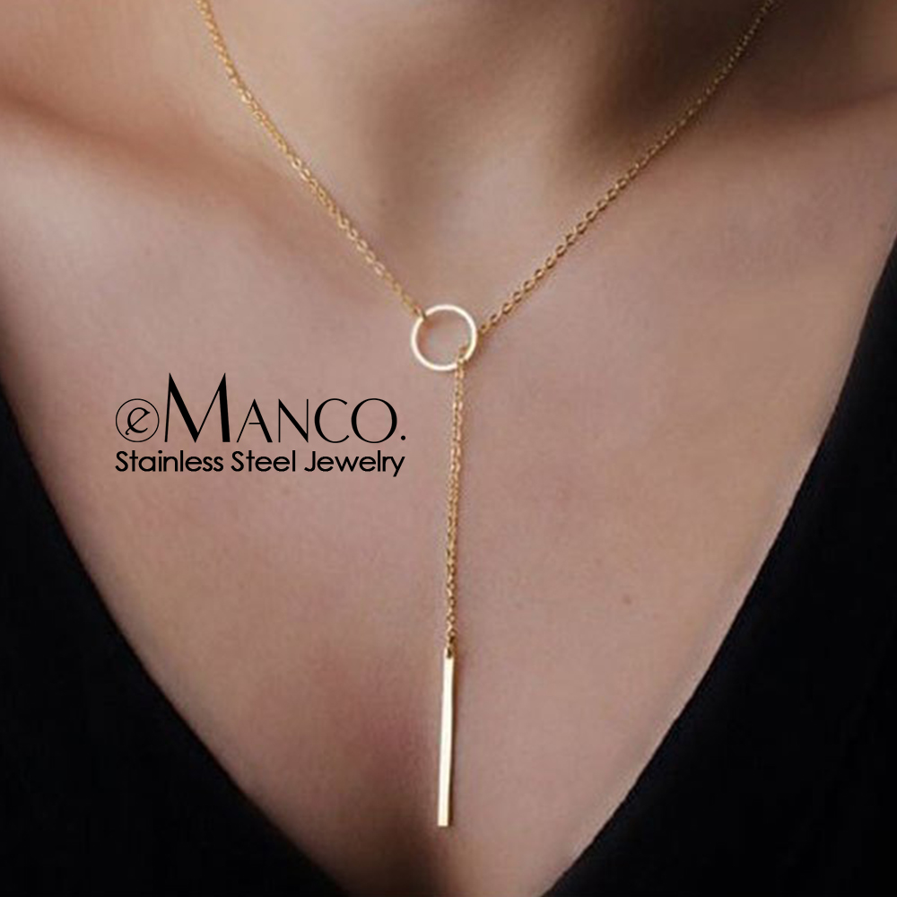 INS Most Popular designer Trendy 316 Stainless Steel Jewelry  Circle Lariat Bar Pendant Necklace Women