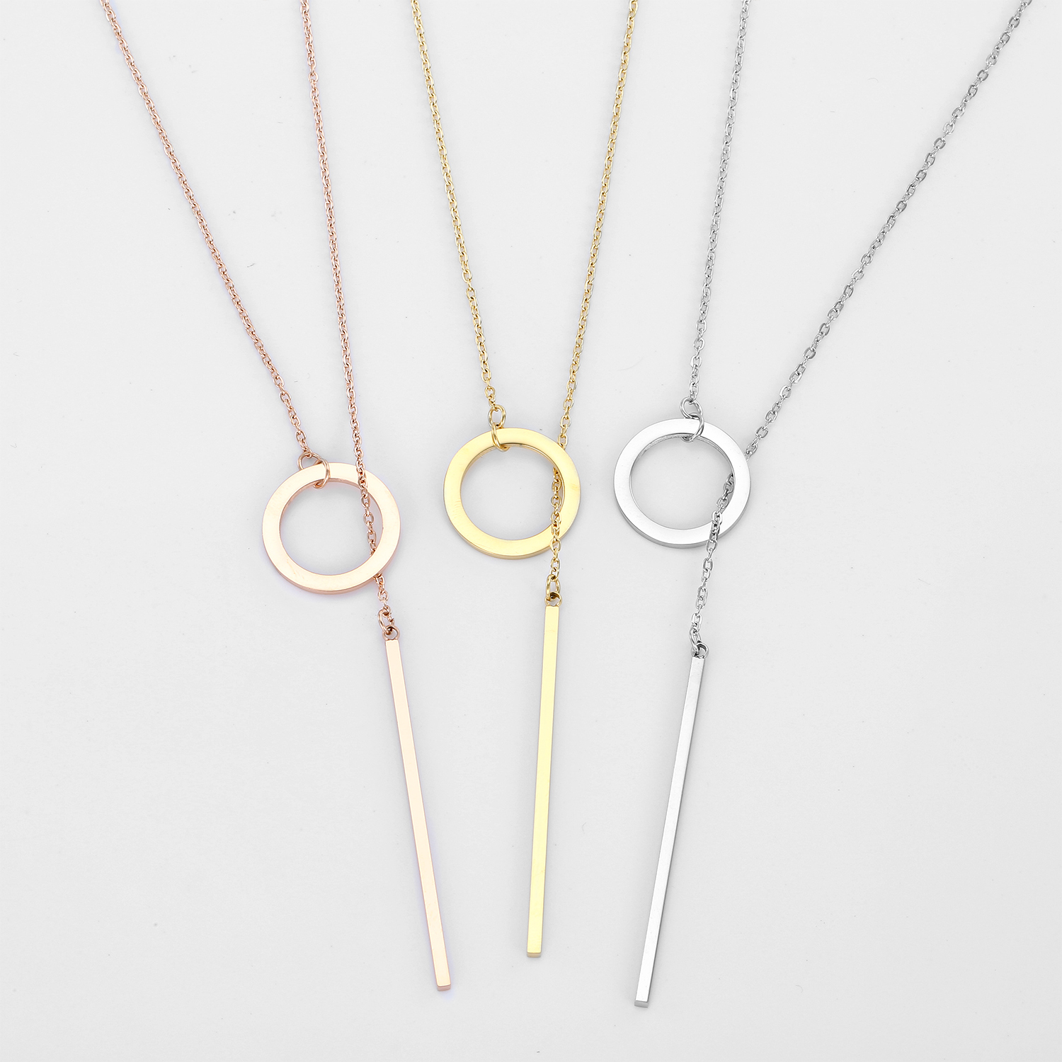 INS Most Popular designer Trendy 316 Stainless Steel Jewelry  Circle Lariat Bar Pendant Necklace Women