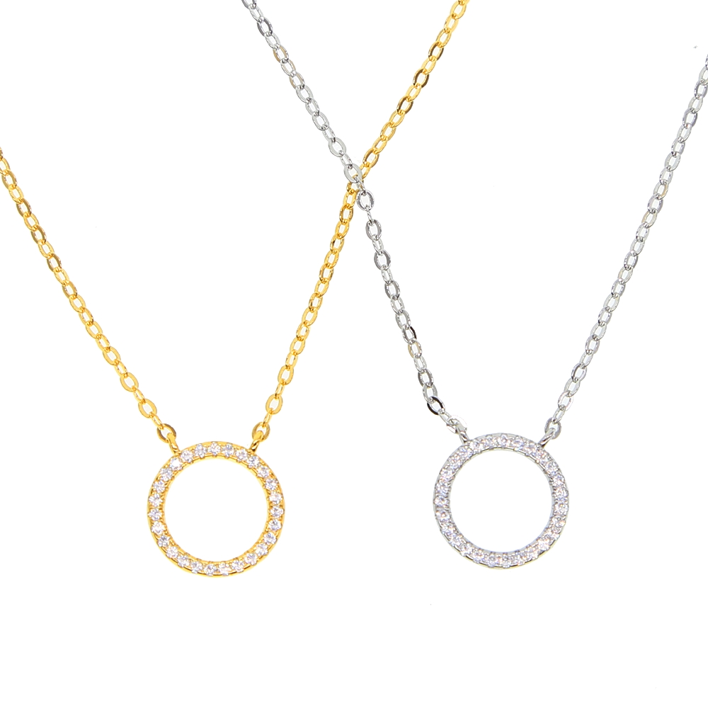 100% 925 sterling silver classic round circle charm pave cz round geometric delicate young girl necklace