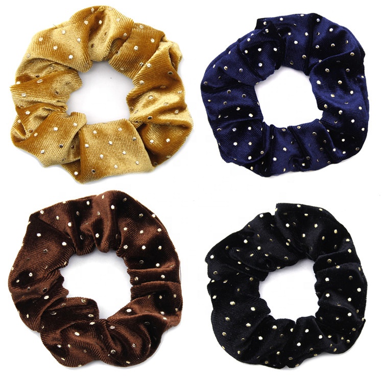 Gold Foil Dot Scrunchy Hair Bands Ponytail Elastic Velvet Fabric Hair Scrunchies Bundles For Girls Women 1102913