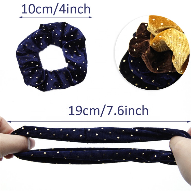 Gold Foil Dot Scrunchy Hair Bands Ponytail Elastic Velvet Fabric Hair Scrunchies Bundles For Girls Women 1102913