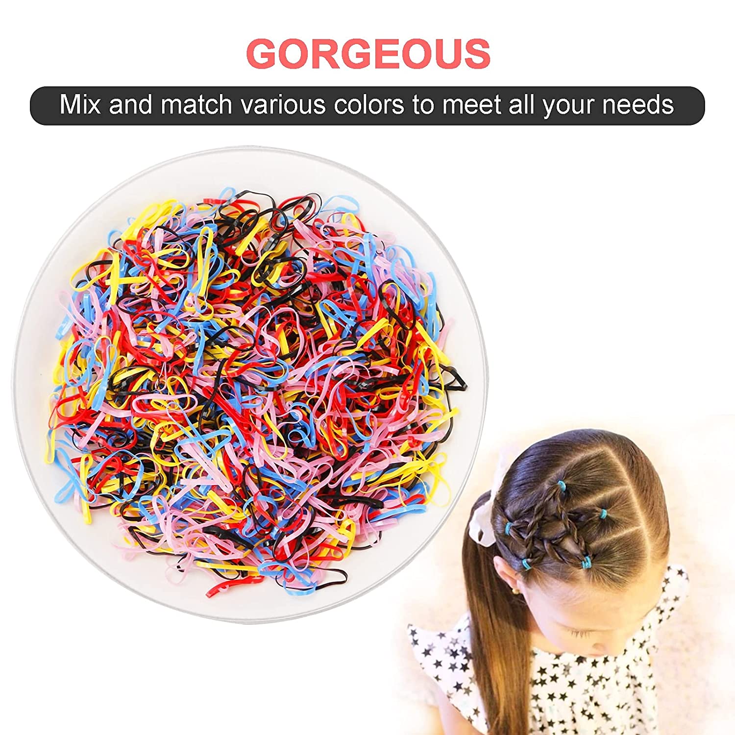 Multicolor Rubber Elastic Hair Ties,Elastic Hair Tie-Diameter in Around 20mm,Durable Cute Hair Bands for Little Baby Gir