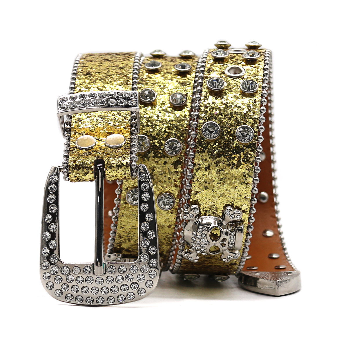 Rhinestone Skull Belt Men's and women's hand-inlaid rhinestone Flash Hip Hop Punk Fashion Belt (Big Flash Strap)