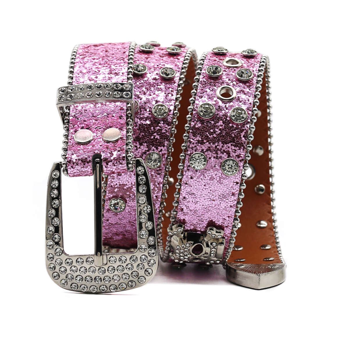 Rhinestone Skull Belt Men's and women's hand-inlaid rhinestone Flash Hip Hop Punk Fashion Belt (Big Flash Strap)