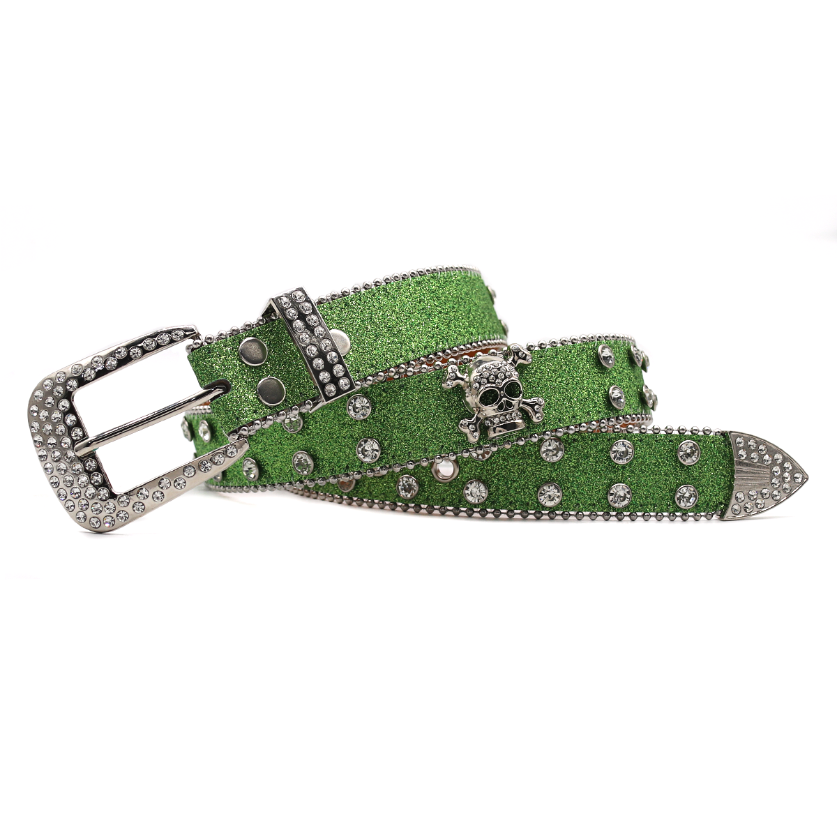 Rhinestone Skull Belt Men's and women's hand-inlaid rhinestone Flash Hip Hop Punk Fashion Belt (Small flash strap)