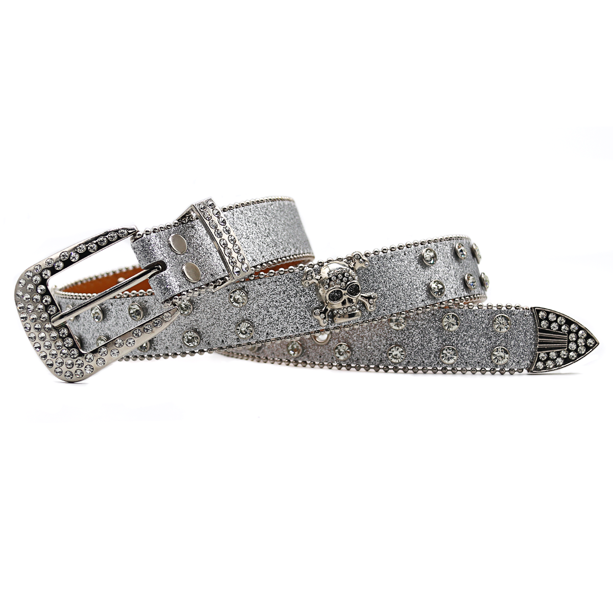 Rhinestone Skull Belt Men's and women's hand-inlaid rhinestone Flash Hip Hop Punk Fashion Belt (Small flash strap)